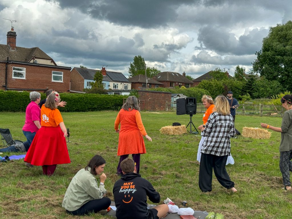 Dancing to live music on the field