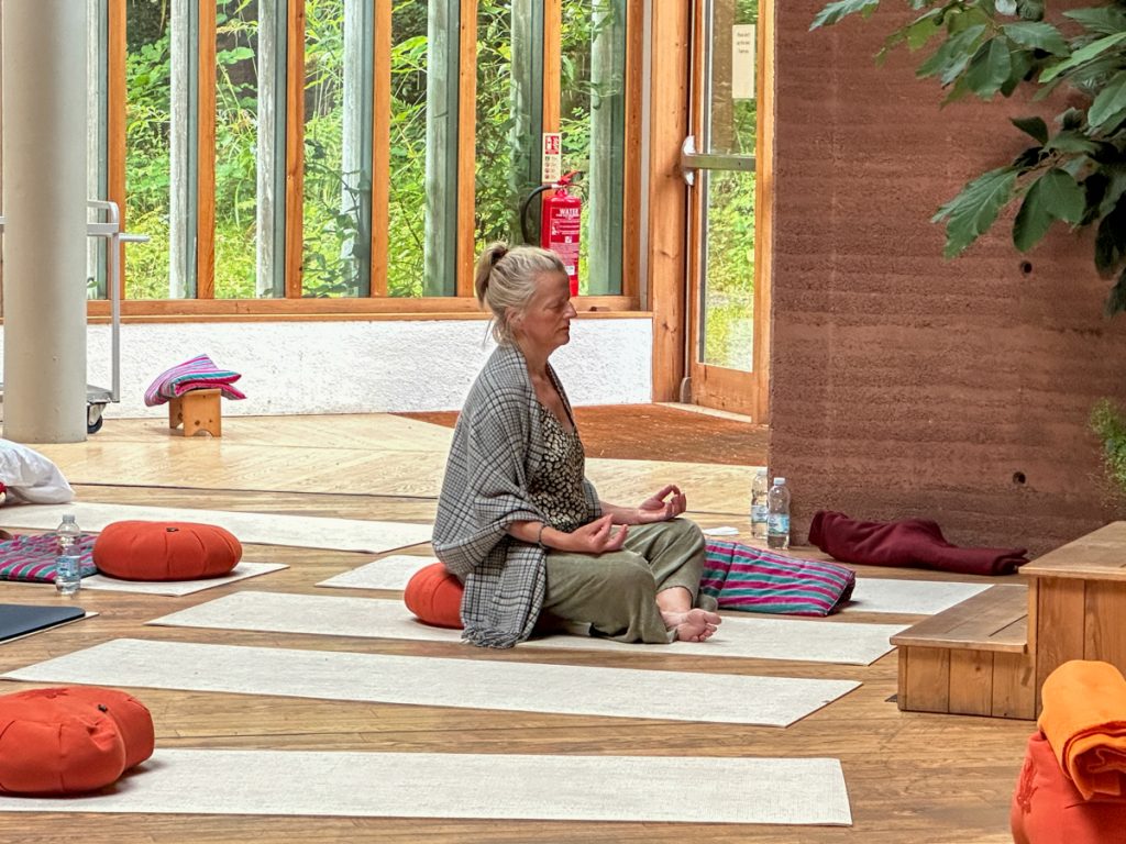 A retreat attendee meditating on our shamatha retreat in mid wales