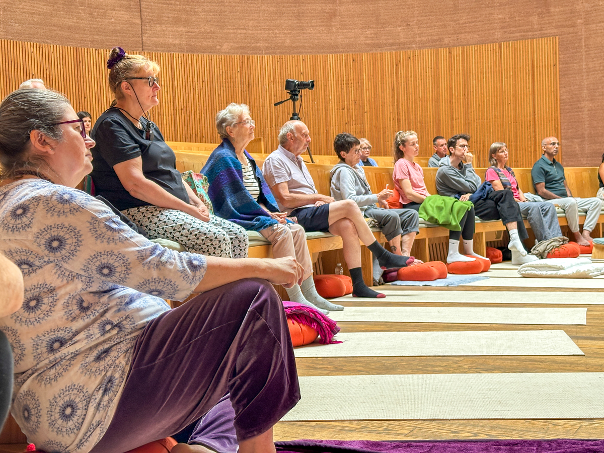 attendees learning about meditation and mindfulness on retreat