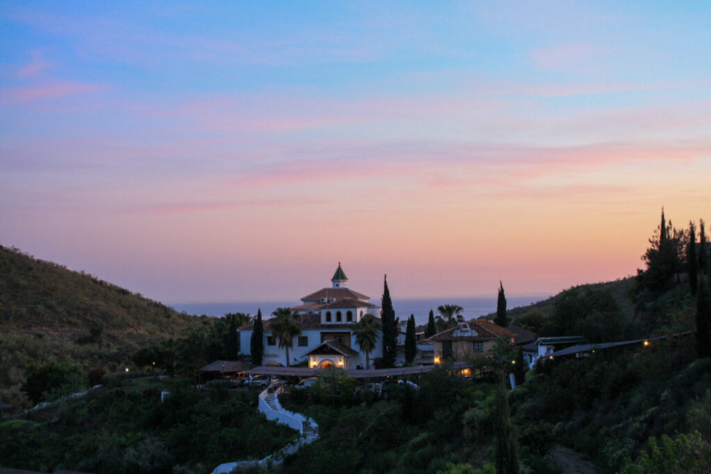 Santillan retreat centre at sunset above the Mediterranean