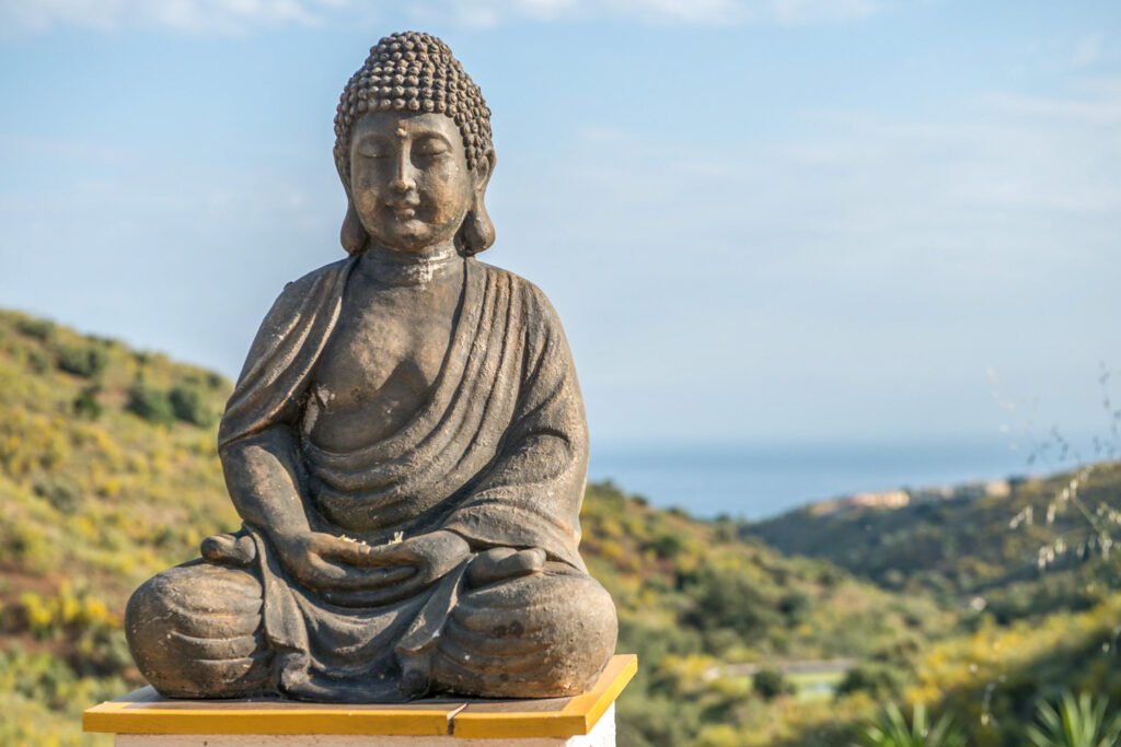 Buddha statue looking over the valley