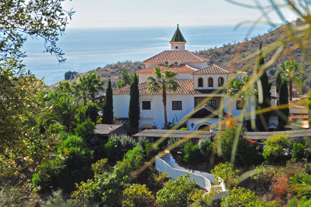 Santillan seen through the olive trees, sea beyond