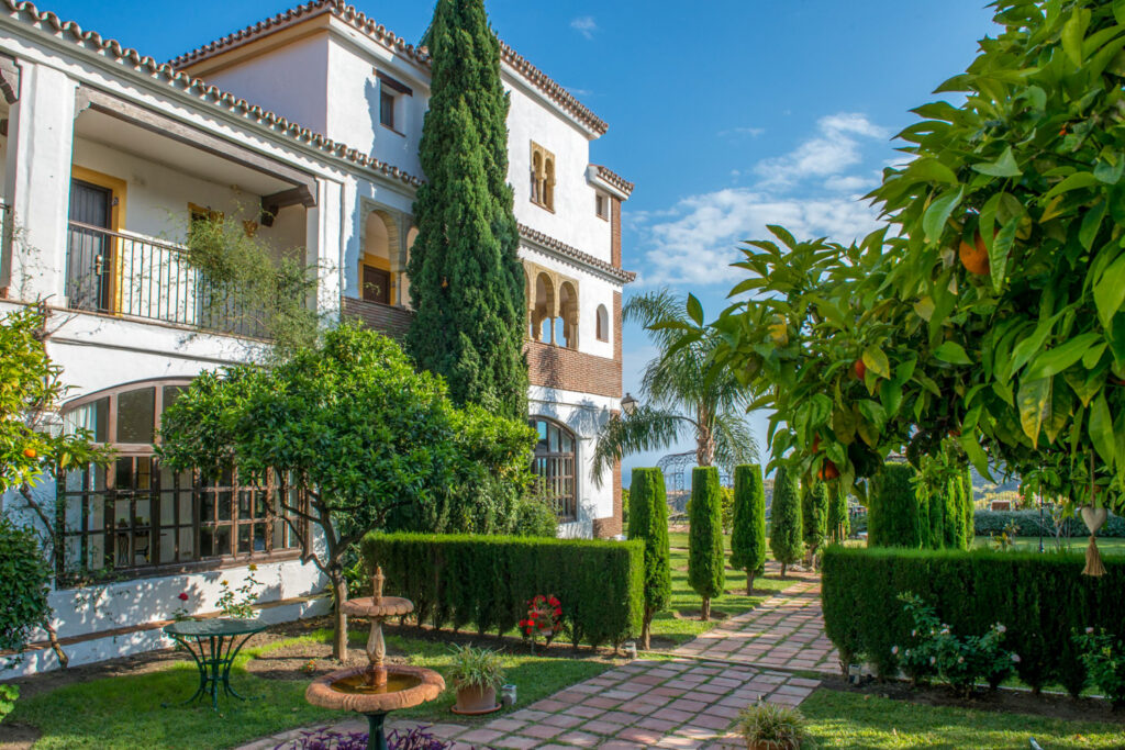 Orange trees and fountain in the garden